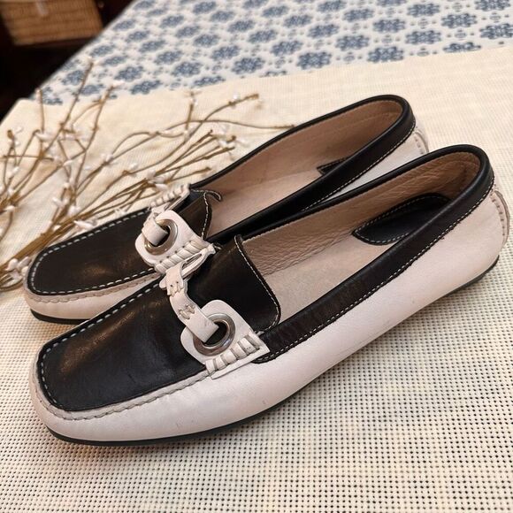 Salamander Shoes Black White Leather colorblock Slip On Flats comfy sz 37/ 7 US - Picture 4 of 7